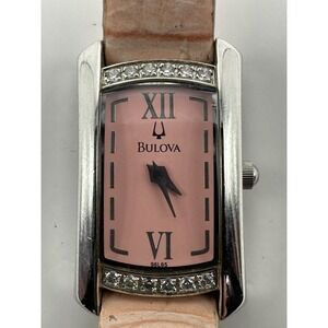 Bulova 96L65 Ladies Watch‎ New Battery 17MM 6.75" Pink Leather Band Dial B27